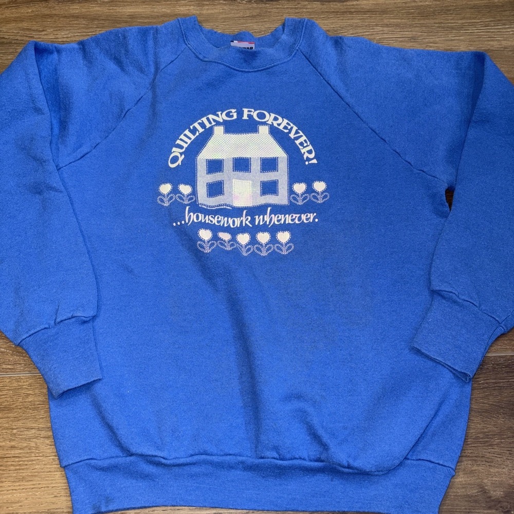 Vintage 90s Quilting Forever Fruit of the Loom Sweatshirt Large USA Grandmacore